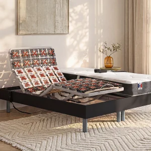 Elektrisch decoratief relaxbed met bedbodem en matras van latex met 3 zones 2 x 70 x 190 cm, beige stof JOFAR Elektrisch decoratief relaxbed met bedbodem en matras van latex met 3 zones 2 x 70 x 190 cm, beige stof JOFAR