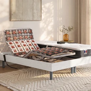 Elektrisch decoratief relaxbed met bedbodem en matras van latex met 3 zones 2 x 90 x 200 cm, beige stof TIARI Elektrisch decoratief relaxbed met bedbodem en matras van latex met 3 zones 2 x 90 x 200 cm, beige stof TIARI