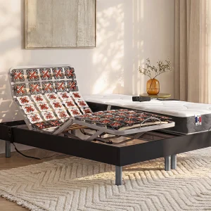 Elektrisch decoratief relaxbed met bedbodem en matras van latex met 3 zones 2 x 70 x 190 cm, grijze stof TIARI Elektrisch decoratief relaxbed met bedbodem en matras van latex met 3 zones 2 x 70 x 190 cm, grijze stof TIARI