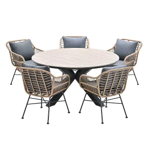 Garden Impressions Lucas tuinset 6-delig bruin – Tulli tuintafel bruin Ø148 cm