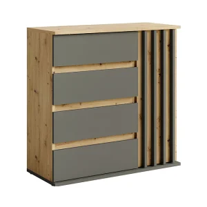 Kast met 1 deur en 4 laden – eik en grijs – Collectie NEMO Kast met 1 deur en 4 laden – eik en grijs – Collectie NEMO