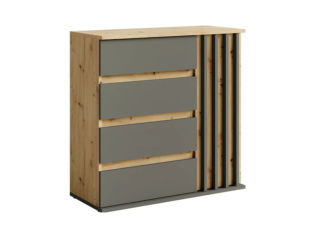 Kast met 1 deur en 4 laden - eik en grijs - Collectie NEMO