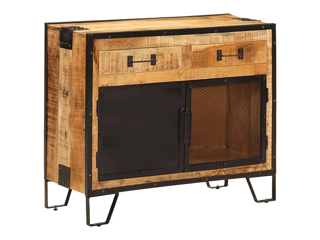 Dressoir 80x31x66 cm massief ruw mangohout en metaal