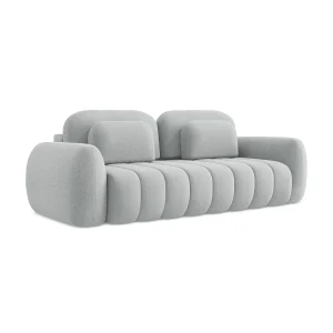 Driezits-slaapbank van lichtgrijs bouclé – GINOSA Driezits-slaapbank van lichtgrijs bouclé – GINOSA