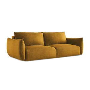 Driezits-slaapbank van mosterd textuurstof – SAVONA Driezits-slaapbank van mosterd textuurstof – SAVONA