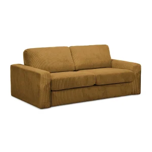 Driezits-slaapbank van mosterd ribfluweel – COMO Driezits-slaapbank van mosterd ribfluweel – COMO