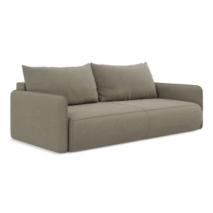 Driezits-slaapbank van donkerbeige textuurstof – PALERMO Driezits-slaapbank van donkerbeige textuurstof – PALERMO