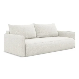 Driezits-slaapbank van wit chenille stof – PALERMO Driezits-slaapbank van wit chenille stof – PALERMO