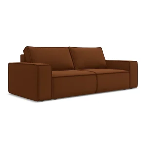 Driezits-slaapbank van terracotta velours – LIVORNO Driezits-slaapbank van terracotta velours – LIVORNO