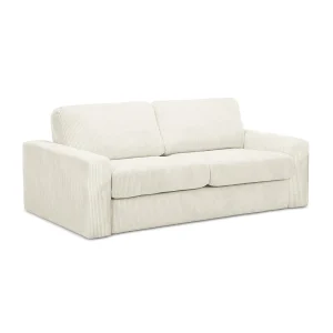 Driezits-slaapbank van lichtbeige ribfluweel – COMO Driezits-slaapbank van lichtbeige ribfluweel – COMO