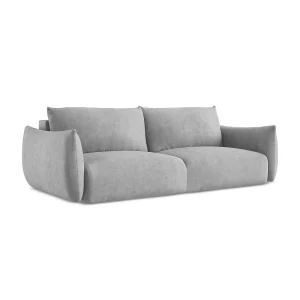 Driezits-slaapbank van lichtgrijs chenille stof – SAVONA Driezits-slaapbank van lichtgrijs chenille stof – SAVONA