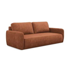 Driezits-slaapbank van terracotta chenille stof – CORLE Driezits-slaapbank van terracotta chenille stof – CORLE