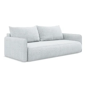 Driezits-slaapbank van lichtblauw chenille stof – PALERMO Driezits-slaapbank van lichtblauw chenille stof – PALERMO