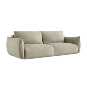 Driezits-slaapbank van beige chenille stof – SAVONA Driezits-slaapbank van beige chenille stof – SAVONA