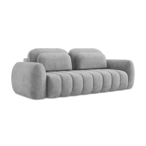 Driezits-slaapbank van lichtgrijs chenille stof – GINOSA Driezits-slaapbank van lichtgrijs chenille stof – GINOSA