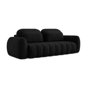 Driezits-slaapbank van zwart chenille stof – GINOSA Driezits-slaapbank van zwart chenille stof – GINOSA