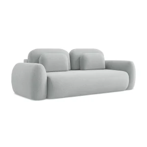 Driezits-slaapbank van lichtgrijs bouclé – FERRETTI Driezits-slaapbank van lichtgrijs bouclé – FERRETTI