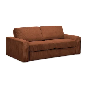 Driezits-slaapbank van terracotta ribfluweel – COMO Driezits-slaapbank van terracotta ribfluweel – COMO