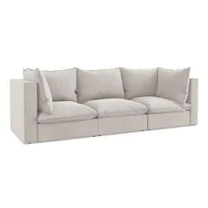 Driezits modulaire bank van lichtbeige velours – RAVENNA