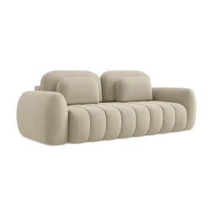 Driezits-slaapbank van donkerbeige bouclé – GINOSA Driezits-slaapbank van donkerbeige bouclé – GINOSA