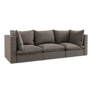 Driezits modulaire bank van chocolade bouclé – RAVENNA Driezits modulaire bank van chocolade bouclé – RAVENNA
