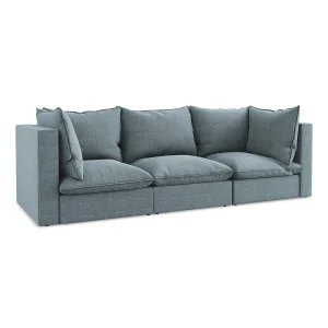 Driezits modulaire bank van jeans bouclé – RAVENNA Driezits modulaire bank van jeans bouclé – RAVENNA