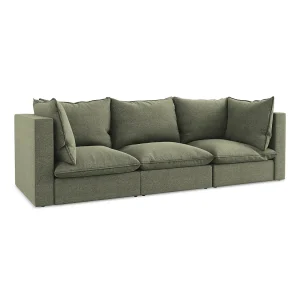 Driezits modulaire bank van olijf bouclé – RAVENNA Driezits modulaire bank van olijf bouclé – RAVENNA