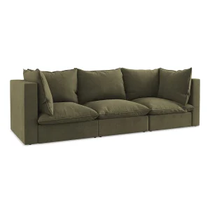 Driezits modulaire bank van olijf textuurstof – RAVENNA Driezits modulaire bank van olijf textuurstof – RAVENNA