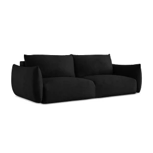 Driezits-slaapbank van zwart chenille stof – SAVONA Driezits-slaapbank van zwart chenille stof – SAVONA
