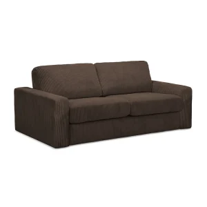 Driezits-slaapbank van chocolade ribfluweel – COMO Driezits-slaapbank van chocolade ribfluweel – COMO