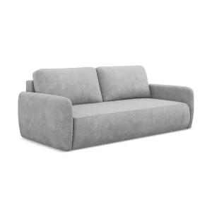 Driezits-slaapbank van lichtgrijs chenille stof – CORLE Driezits-slaapbank van lichtgrijs chenille stof – CORLE