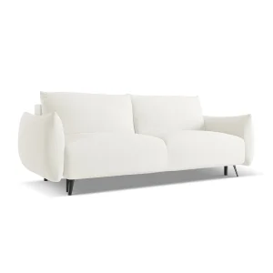 Driezits-slaapbank van wit chenille stof – GENOVA Driezits-slaapbank van wit chenille stof – GENOVA