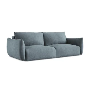 Driezits-slaapbank van jeans chenille stof – SAVONA Driezits-slaapbank van jeans chenille stof – SAVONA