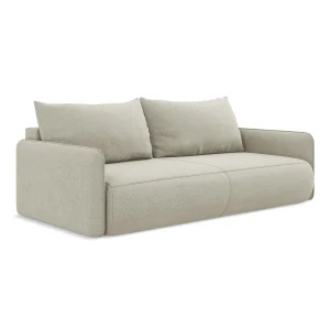 Driezits-slaapbank van lichtbeige textuurstof – PALERMO Driezits-slaapbank van lichtbeige textuurstof – PALERMO