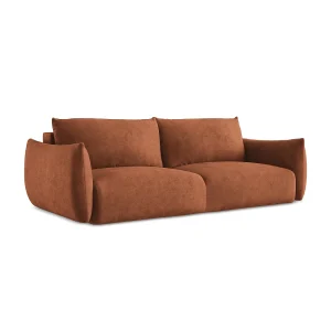 Driezits-slaapbank van terracotta chenille stof – SAVONA Driezits-slaapbank van terracotta chenille stof – SAVONA