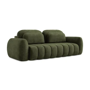 Driezits-slaapbank van olijf chenille stof – GINOSA Driezits-slaapbank van olijf chenille stof – GINOSA