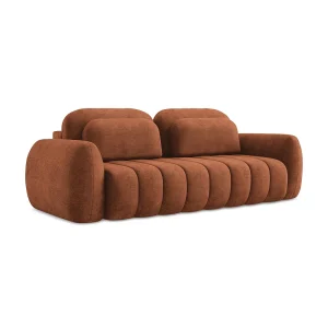 Driezits-slaapbank van terracotta chenille stof – GINOSA Driezits-slaapbank van terracotta chenille stof – GINOSA