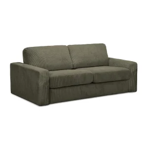 Driezits-slaapbank van olijf ribfluweel – COMO Driezits-slaapbank van olijf ribfluweel – COMO