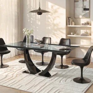 Eettafel MEZZO – 8 personen – MDF en gehard glas – zwart