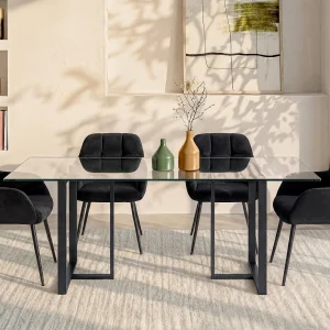 Eettafel 6 personen in gehard glas en roestvrij staal – Koop nu Eettafel 6 personen in gehard glas en roestvrij staal – Koop nu