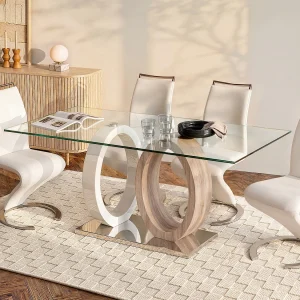 Eettafel AYANE – gehard glas en MDF – Eik en wit Eettafel AYANE – gehard glas en MDF – Eik en wit