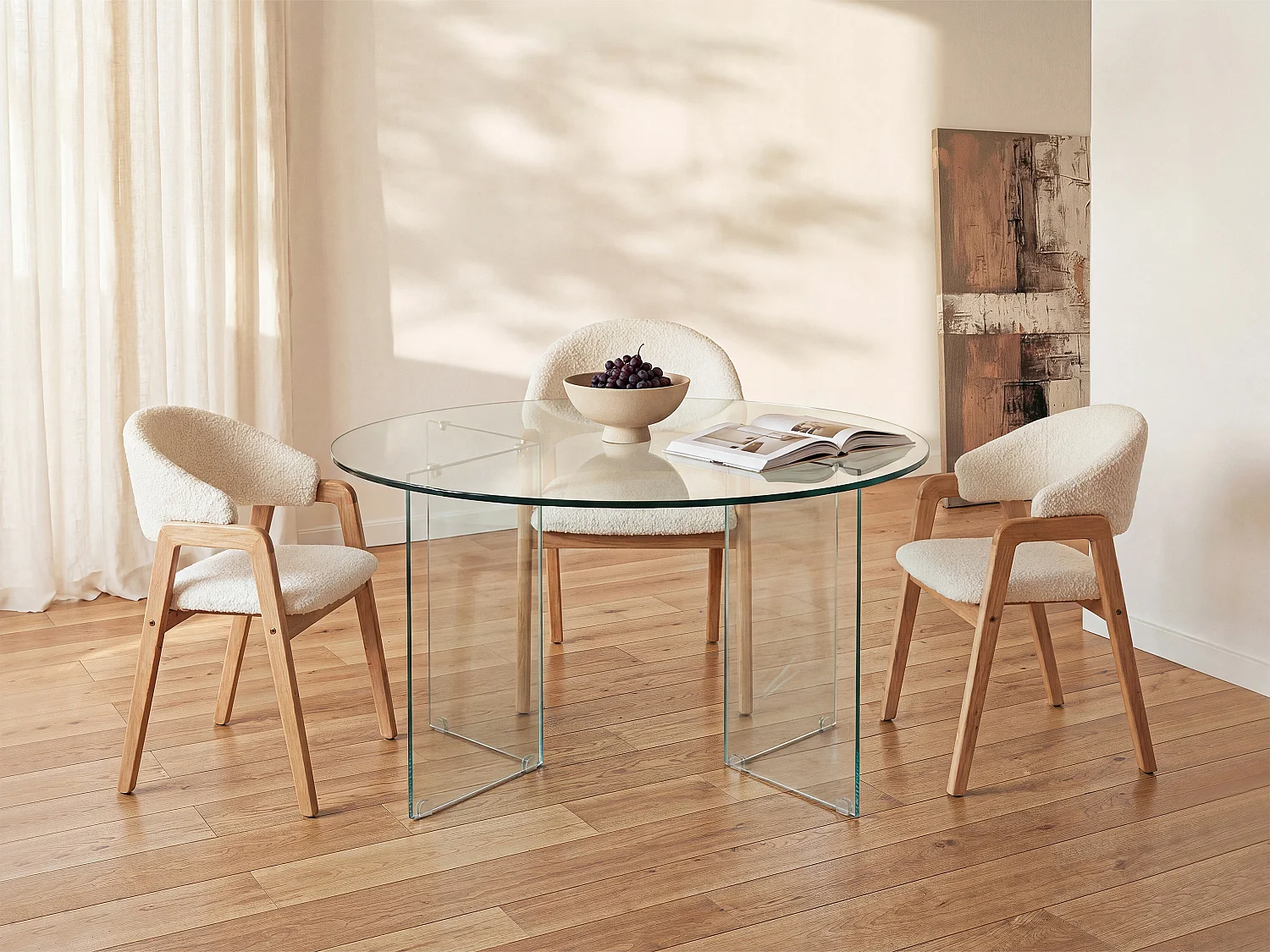 Ronde eettafel - voor 6 personen - Gehard glas - ADAMO