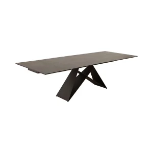Eettafel ATARA 180–260 cm – Blad in taupe grijs keramiek en structuur in zwart metaal Eettafel ATARA 180–260 cm – Blad in taupe grijs keramiek en structuur in zwart metaal
