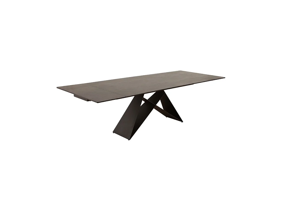 Eettafel ATARA 180–260 cm – Blad in taupe grijs keramiek en structuur in zwart metaal