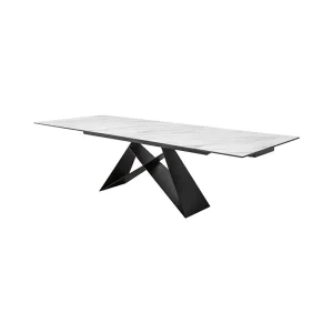 Eettafel ATARA 180–260 cm – Blad van wit marmer effect keramiek en zwart metaal Eettafel ATARA 180–260 cm – Blad van wit marmer effect keramiek en zwart metaal
