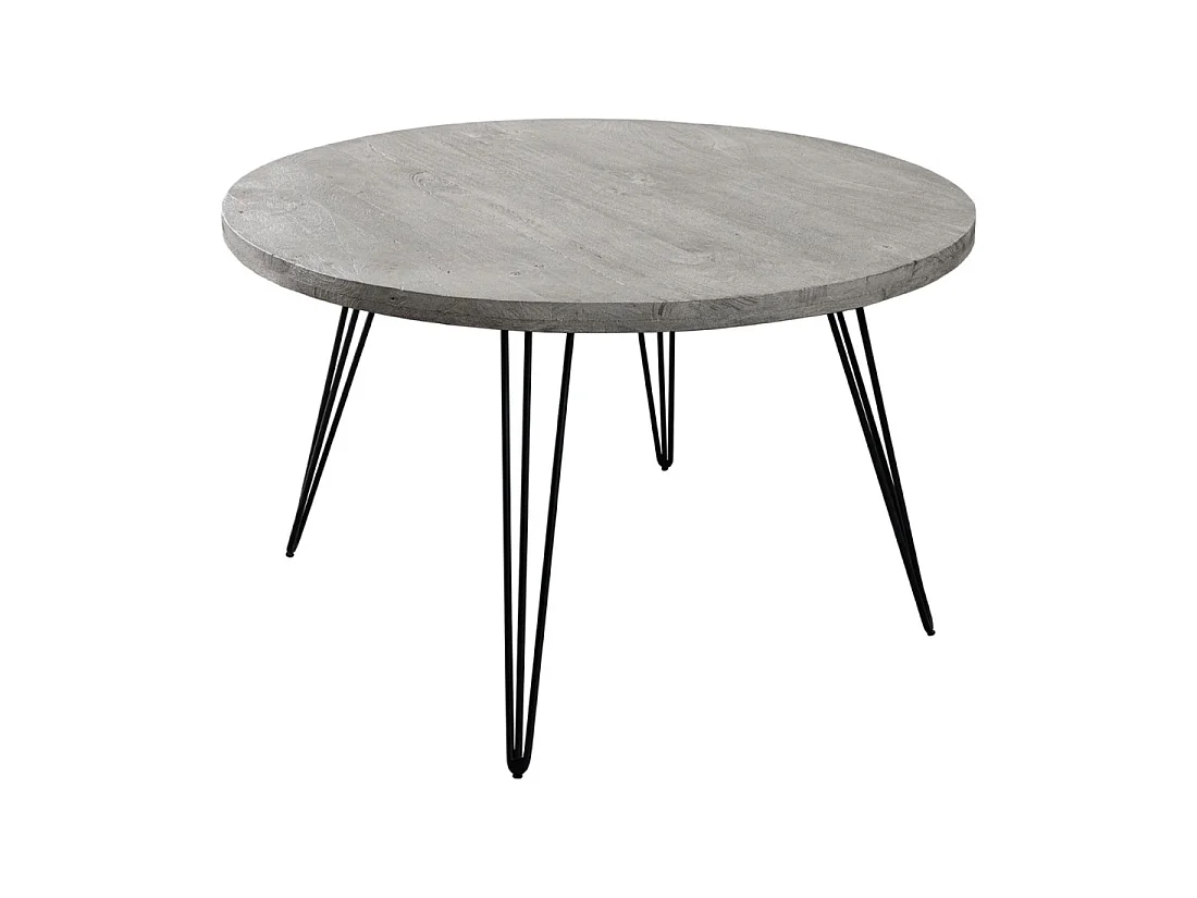 Eettafel SILVA - Grijs mangohout en zwart metaal - 120 cm - Ronde vorm - Hedendaagse stijl