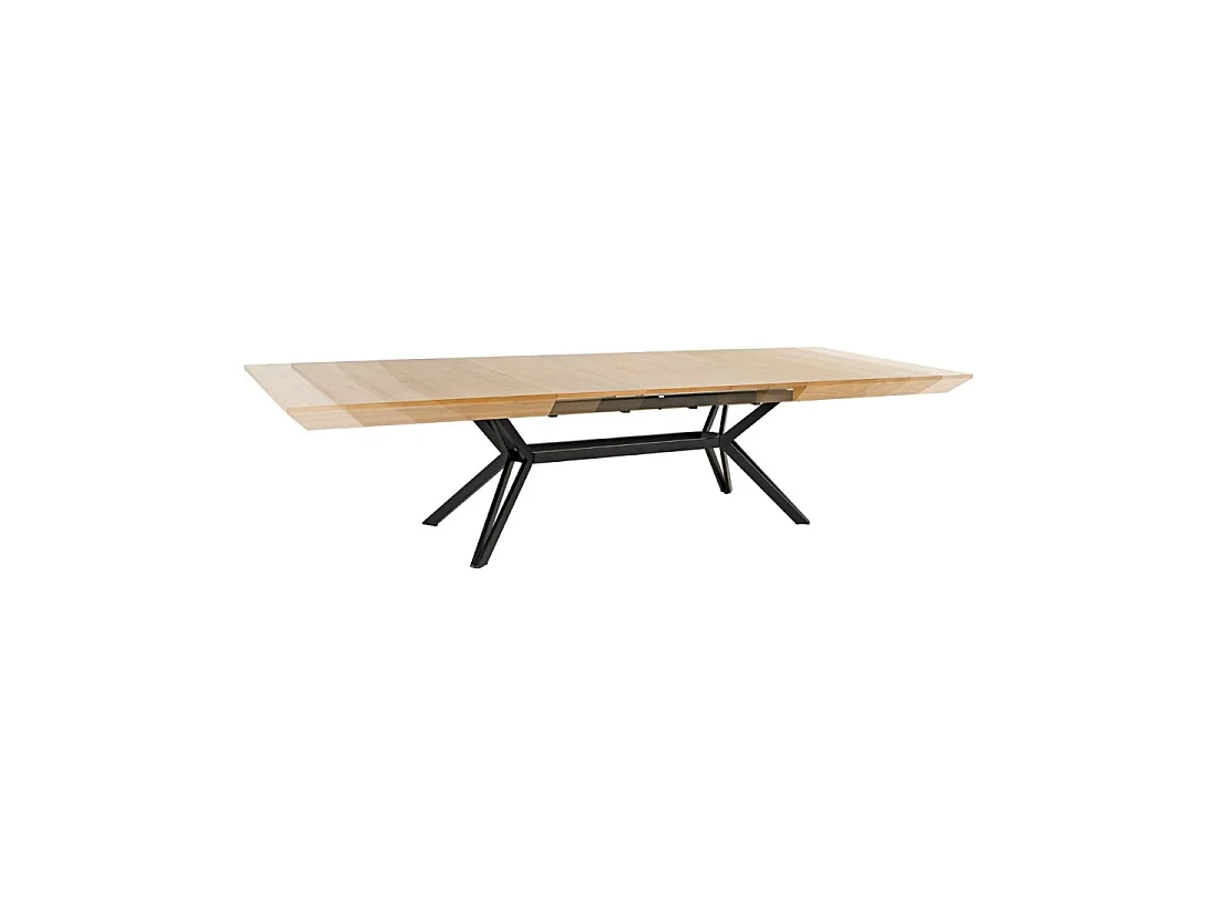 Eettafel RADIAM – MDF met licht notenhoutfineer en metaal – 200-320 cm – Uitschuifbaar