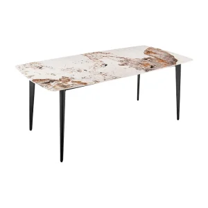 Eettafel HEXA – Keramiek met steenlook en zwart metaal – 160 cm – Hedendaagse stijl