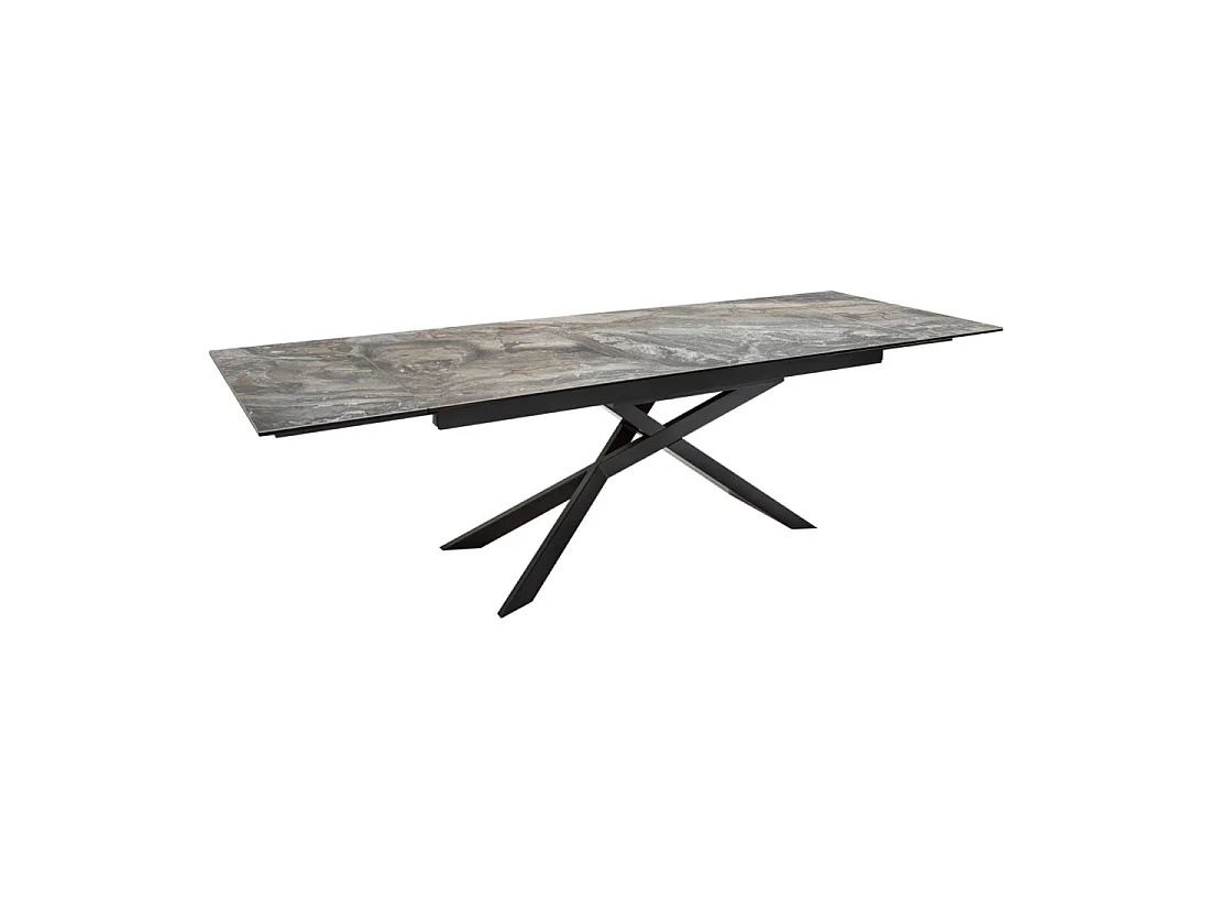 Eettafel STELIX 180–220–260 cm – Blad van keramiek met marmer effect en gehard glas