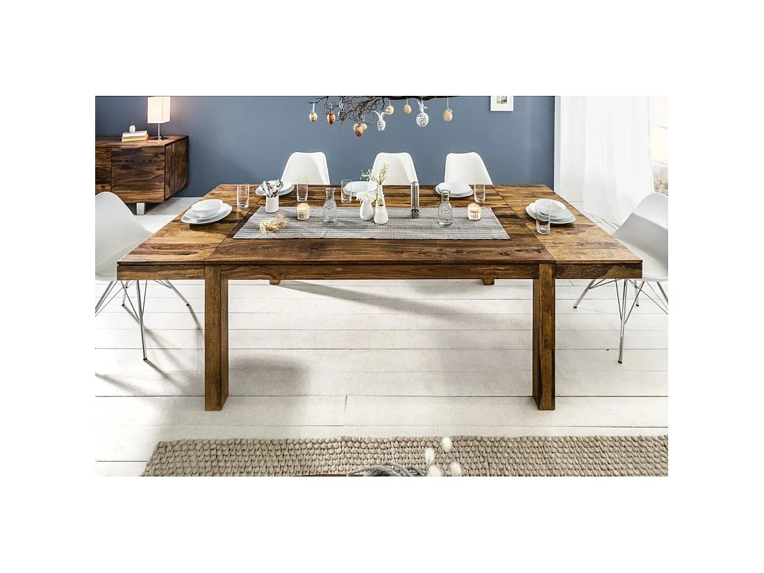 Eettafel TAVINA 160–240 cm – Uitschuifbare tafel van gelakt massief Sheesham hout